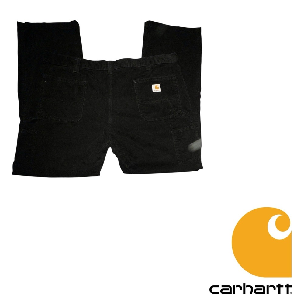 Carhartt Relaxed Duck Pants Mens 42x32 B324-BLK Workwear‎ Black Triple Stitched
